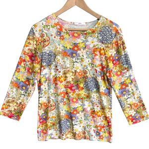 Leggiadro Womens Colorful Floral Top Size M* 3/4 Sleeve Super Soft Stretch Knit